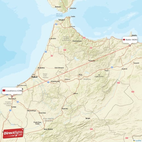 Casablanca - Nador direct flight map