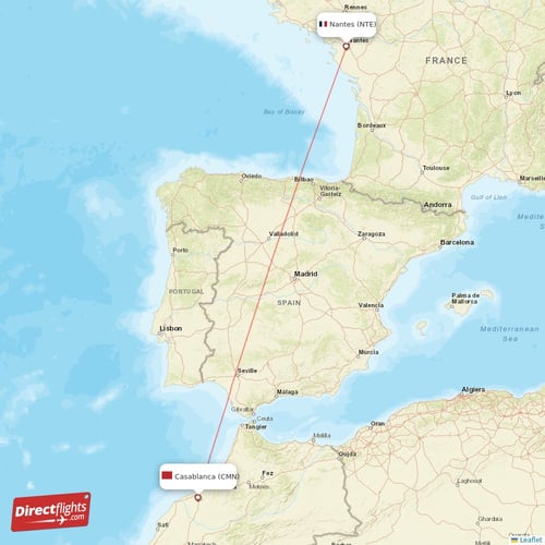 Casablanca - Nantes direct flight map