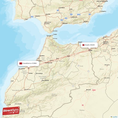 Casablanca - Oujda direct flight map