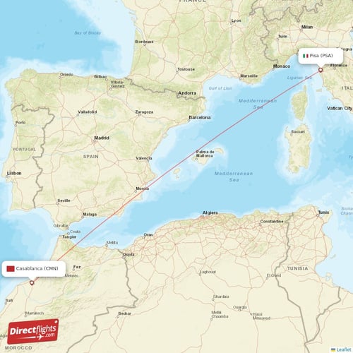Casablanca - Pisa direct flight map