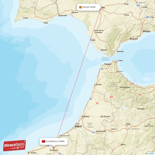 Casablanca - Sevilla direct flight map
