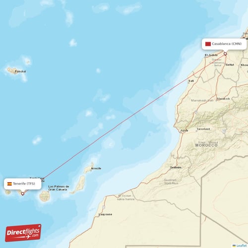 Casablanca - Tenerife direct flight map