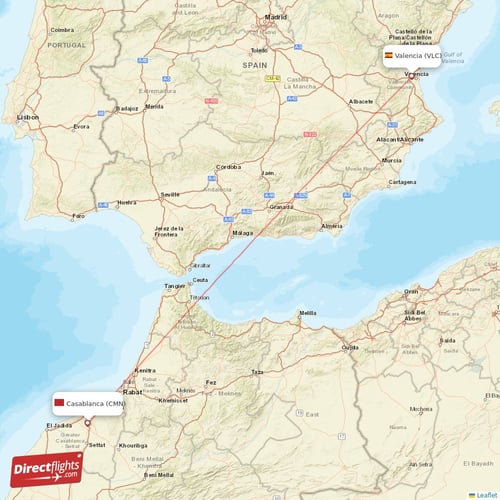 Casablanca - Valencia direct flight map