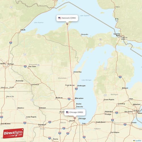 Hancock - Chicago direct flight map
