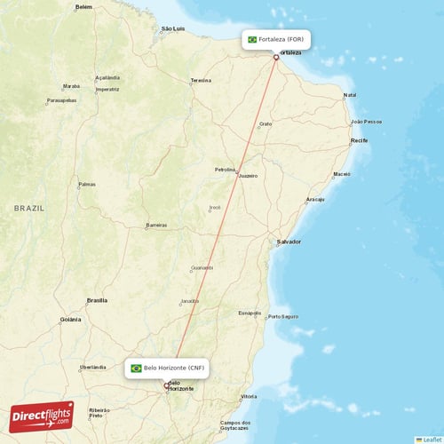 Belo Horizonte - Fortaleza direct flight map