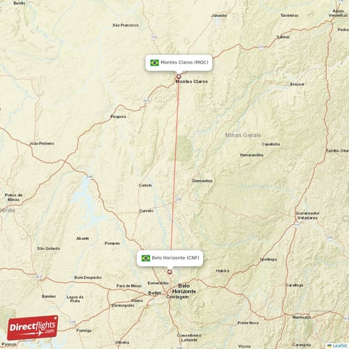 Belo Horizonte - Montes Claros direct flight map