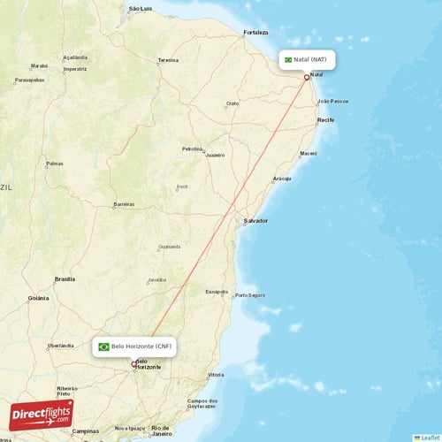 Belo Horizonte - Natal direct flight map