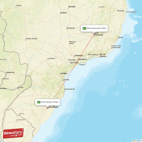 Belo Horizonte - Porto Alegre direct flight map