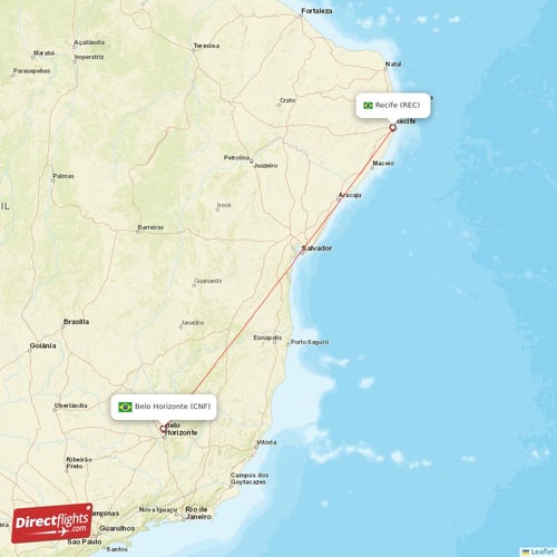 Belo Horizonte - Recife direct flight map