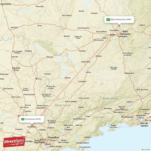 Belo Horizonte - Campinas direct flight map