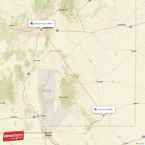 Carlsbad - Albuquerque direct flight map