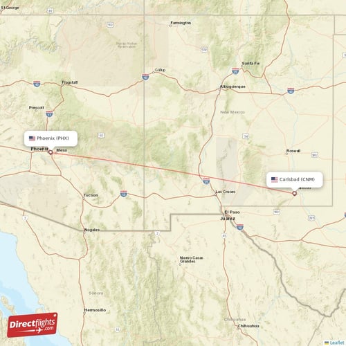 Carlsbad - Phoenix direct flight map