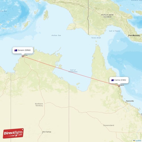 Cairns - Darwin direct flight map