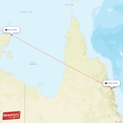 Cairns - Gove direct flight map