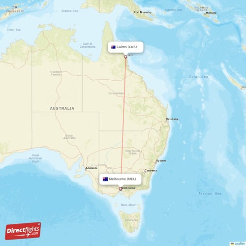Cairns - Melbourne direct flight map