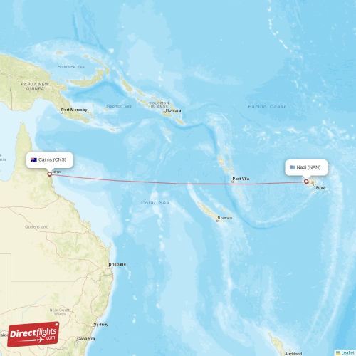 Cairns - Nadi direct flight map