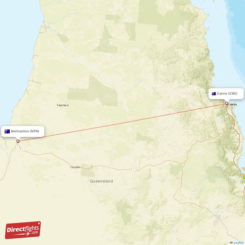 Cairns - Normanton direct flight map