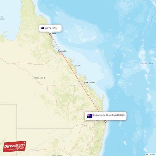 Cairns - Coolangatta (Gold Coast) direct flight map