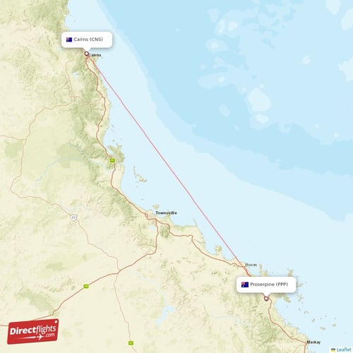 Cairns - Proserpine direct flight map