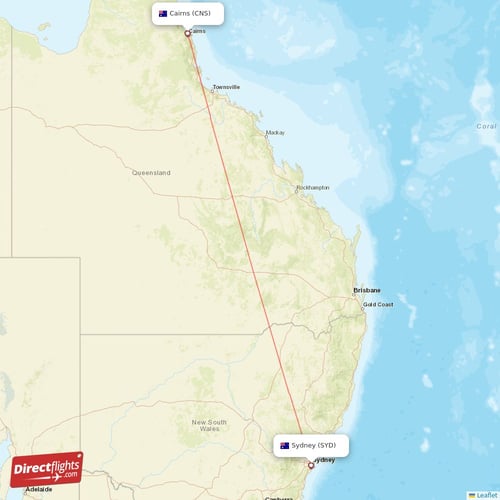 Cairns - Sydney direct flight map