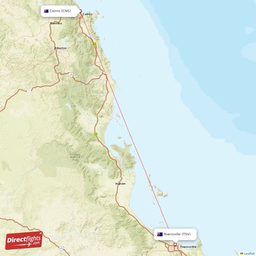 Cairns - Townsville direct flight map