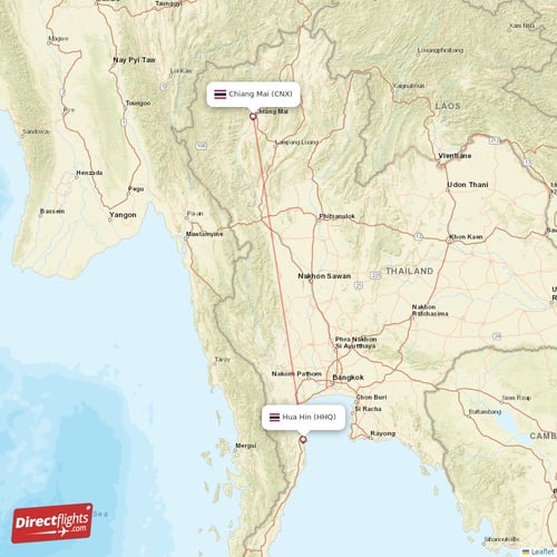Chiang Mai - Hua Hin direct flight map