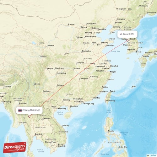 Chiang Mai - Seoul direct flight map