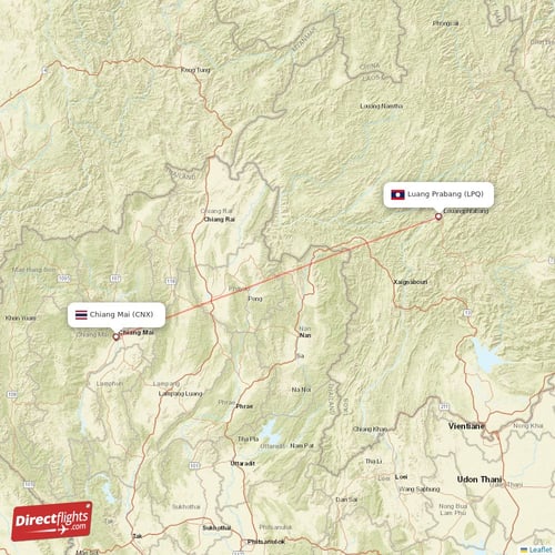 Chiang Mai - Luang Prabang direct flight map