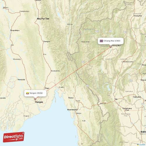 Chiang Mai - Yangon direct flight map