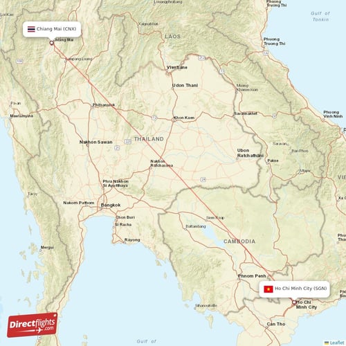 Chiang Mai - Ho Chi Minh City direct flight map