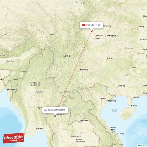 Chiang Mai - Chengdu direct flight map