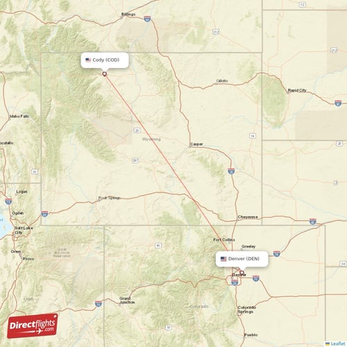 Cody - Denver direct flight map