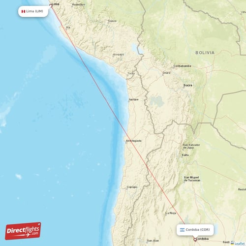 Cordoba - Lima direct flight map