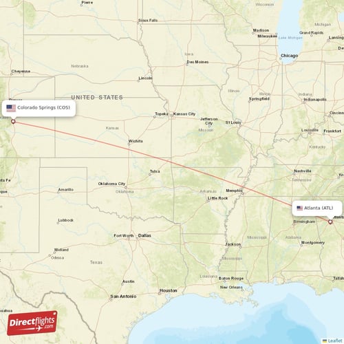 Colorado Springs - Atlanta direct flight map