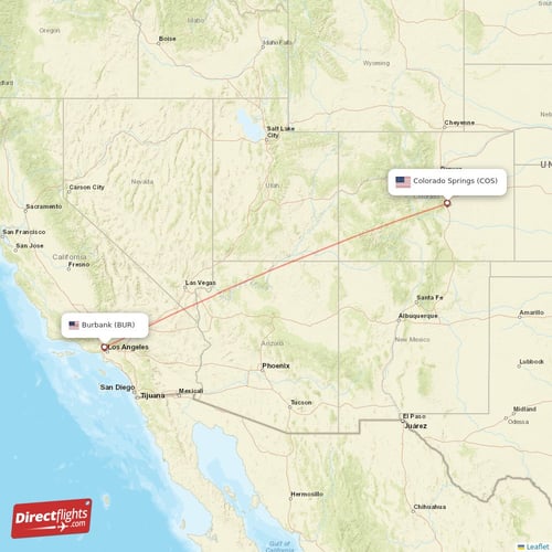 Colorado Springs - Burbank direct flight map