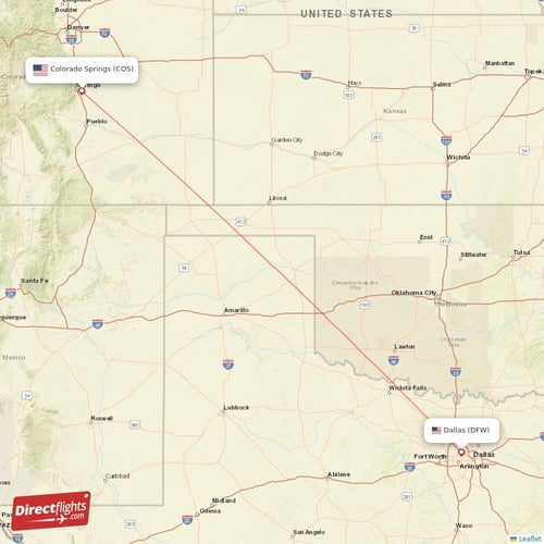 Colorado Springs - Dallas direct flight map