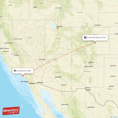 Colorado Springs - Long Beach direct flight map
