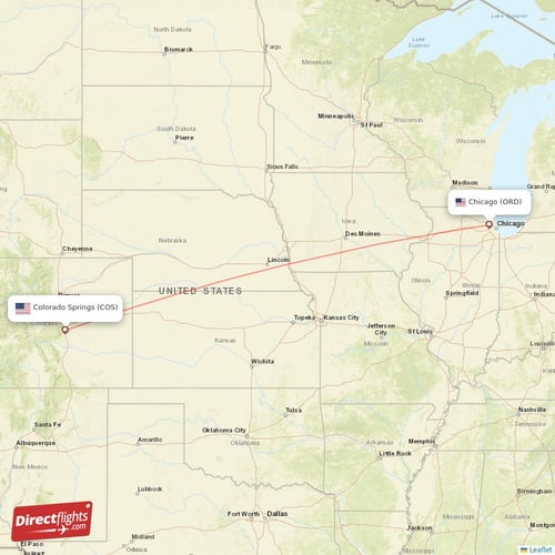 Colorado Springs - Chicago direct flight map