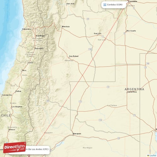 San Martin De Los Andes - Cordoba direct flight map