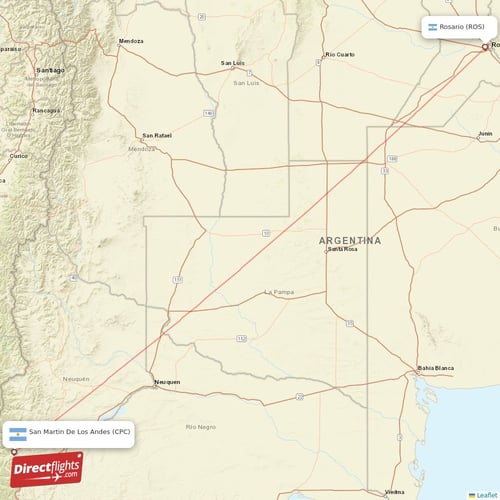San Martin De Los Andes - Rosario direct flight map
