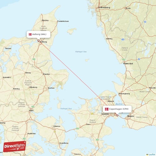 Copenhagen - Aalborg direct flight map