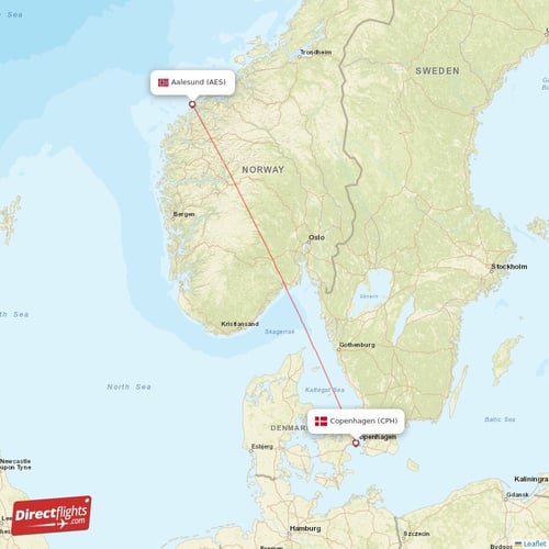 Copenhagen - Aalesund direct flight map