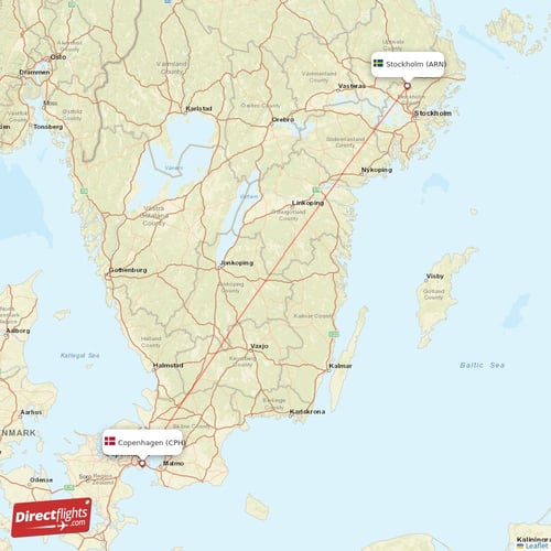 Copenhagen - Stockholm direct flight map
