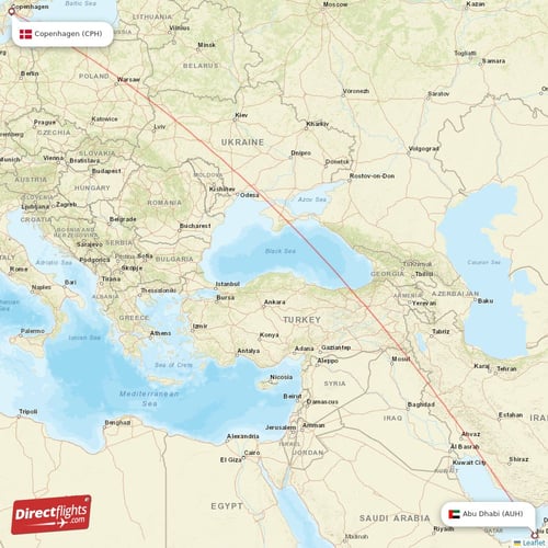 Copenhagen - Abu Dhabi direct flight map