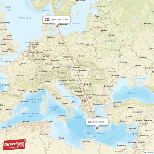 Copenhagen - Chania direct flight map