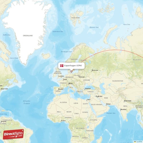 Copenhagen - Tokyo direct flight map