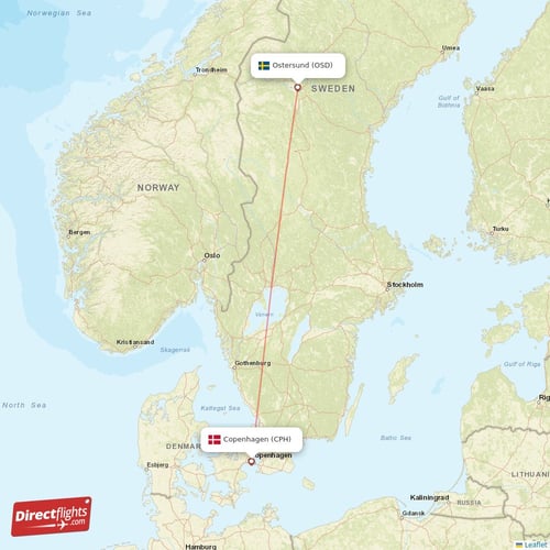 Copenhagen - Ostersund direct flight map