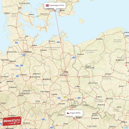 Copenhagen - Prague direct flight map