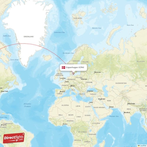 Copenhagen - San Francisco direct flight map