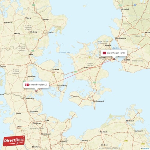 Copenhagen - Sonderborg direct flight map